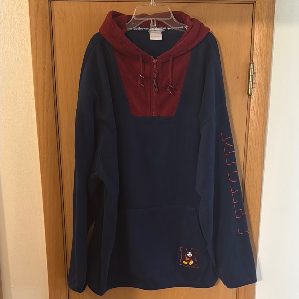 Walt Disney World Vintage Fleece Mickey Mouse Hoodie Navy Blue Size XXL